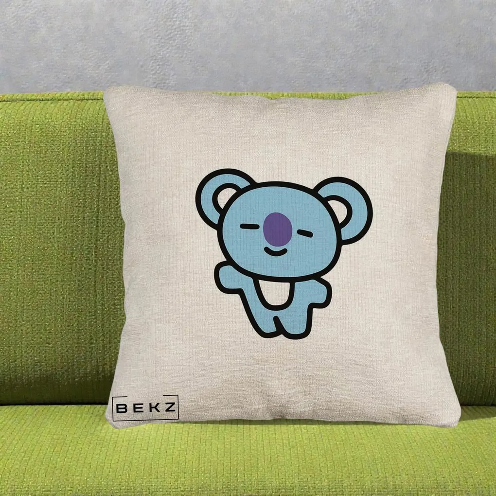 Perna Personalizata BT21 Koya Kawaii, 40x40 cm, Bej Canapea, Husa Detasabila, Perna Inclusa, BEKZ®