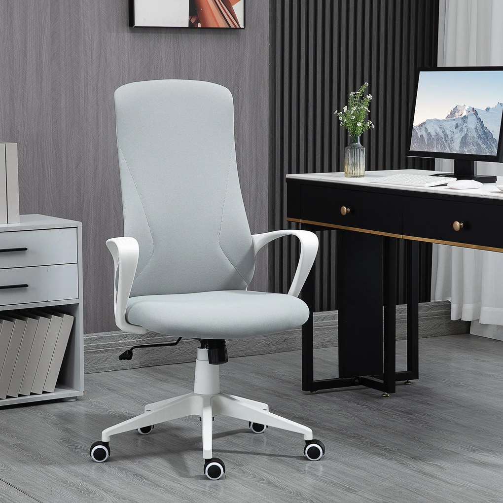Vinsetto Scaun de Birou Ergonomic și Tapitat, Înălțime Reglabilă, Funcție de Înclinare, 62x56x110-119.5 cm, Gri | Aosom Romania