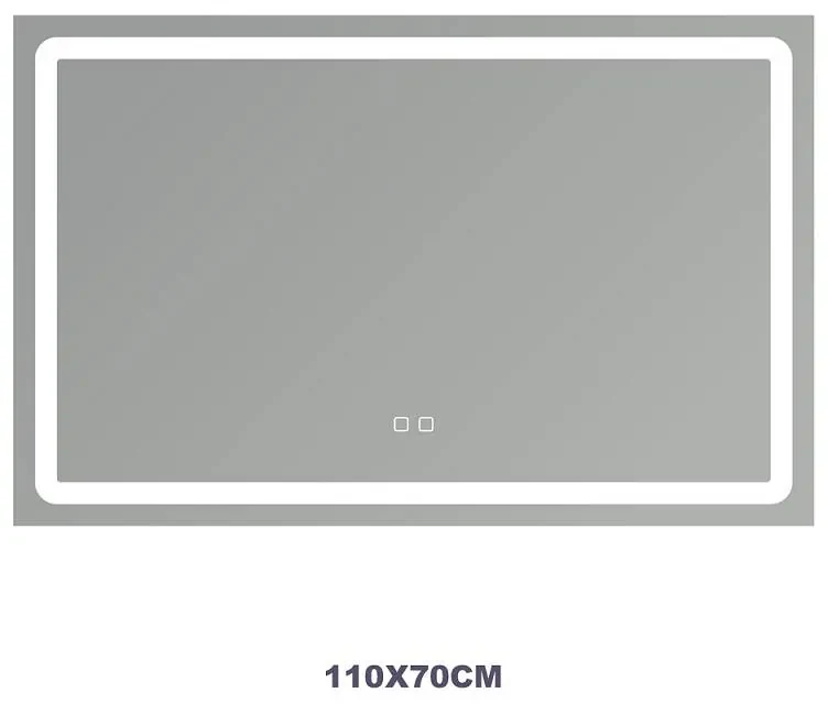 Oglindă LED Dreptunghiulară (110x70 cm), 3 Moduri Iluminare (Lumină Rece, Naturală, Caldă), Intensitate Reglabilă, Funcție Dezaburire, Control Tactil (Touch)