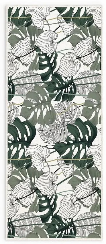 Covor tip traversă alb/verde lavabil 80x200 cm Monstera – Oyo Concept