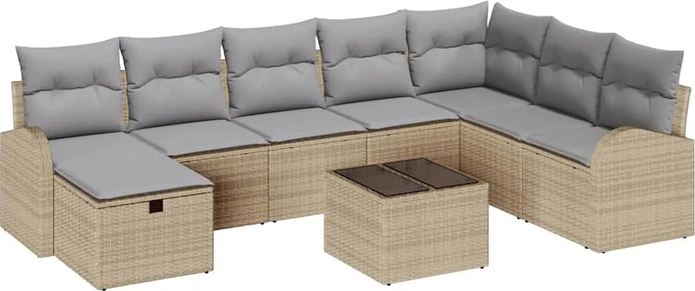 vidaXL Set de canapele pentru grădină cu pernă 9 pcs Bej Rattan poli