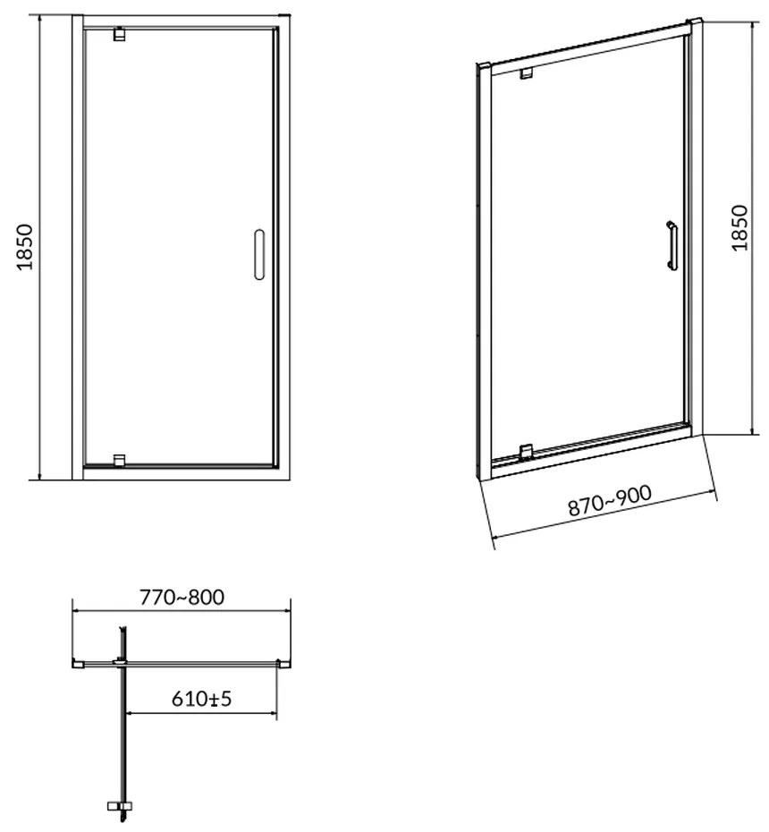 Usa sticla dus batanta 90x185 cm profil crom lucios Cersanit Basic 900x1850 mm