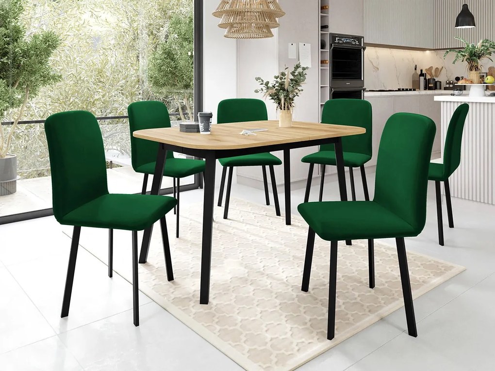 Masă sufragerie extensibilă 130 cm Grospan S 130x80 (Stejar craft auriu + Negru) (pentru 4-6 persoane). 1105346