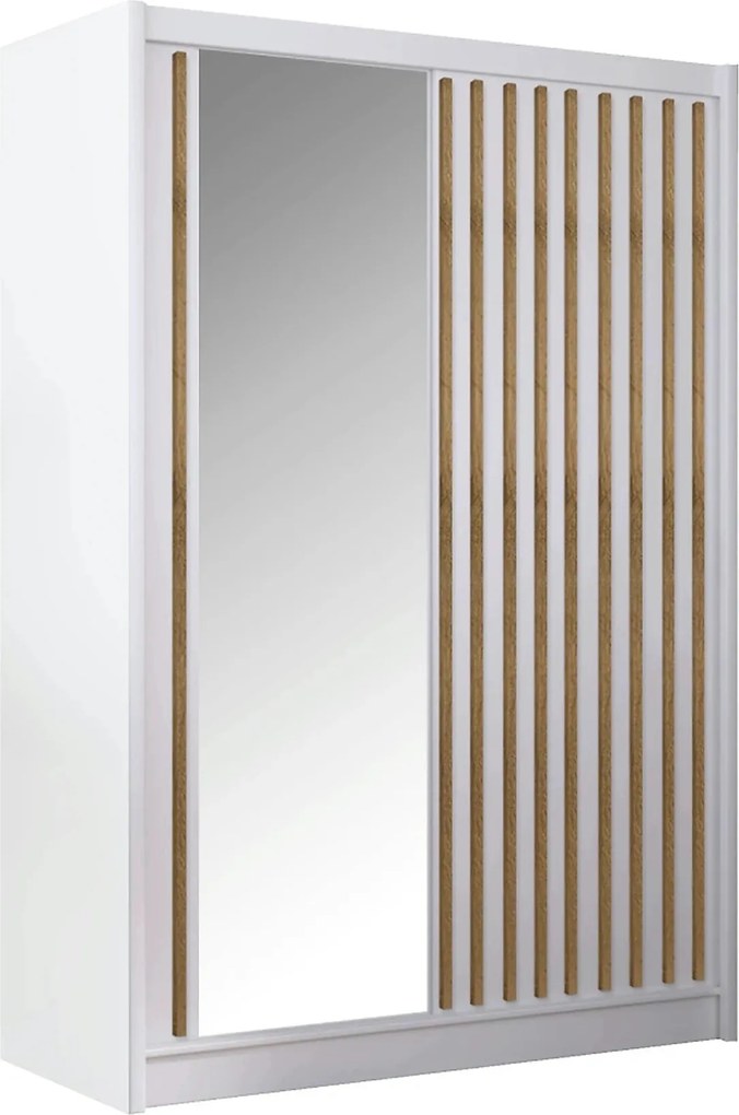 Dulap LADDER, alb/stejar craft, PAL melaminat/sticla, cu 2 usi, 150x61