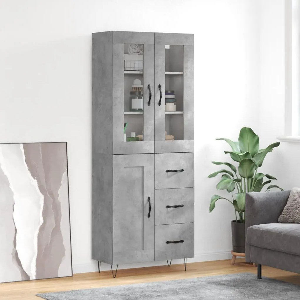 vidaXL Dulap înalt, gri beton, 69,5x34x180, lemn compozit