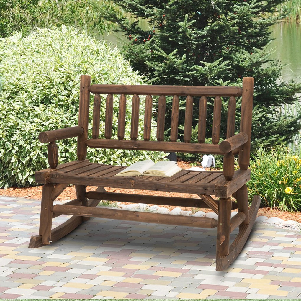 Outsunny Banca tip Leagan cu 2 locuri din Lemn de Brad, Design Rustic, pentru Exterior, 112x67x93cm, Greutate Maxima 250 kg