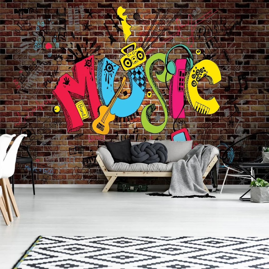 Fototapet - Graffiti - muzica (254x184 cm)