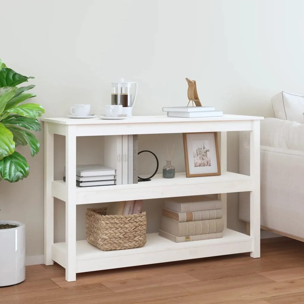 821665 vidaXL Masă consolă, alb, 110x40x74 cm, lemn masiv de pin