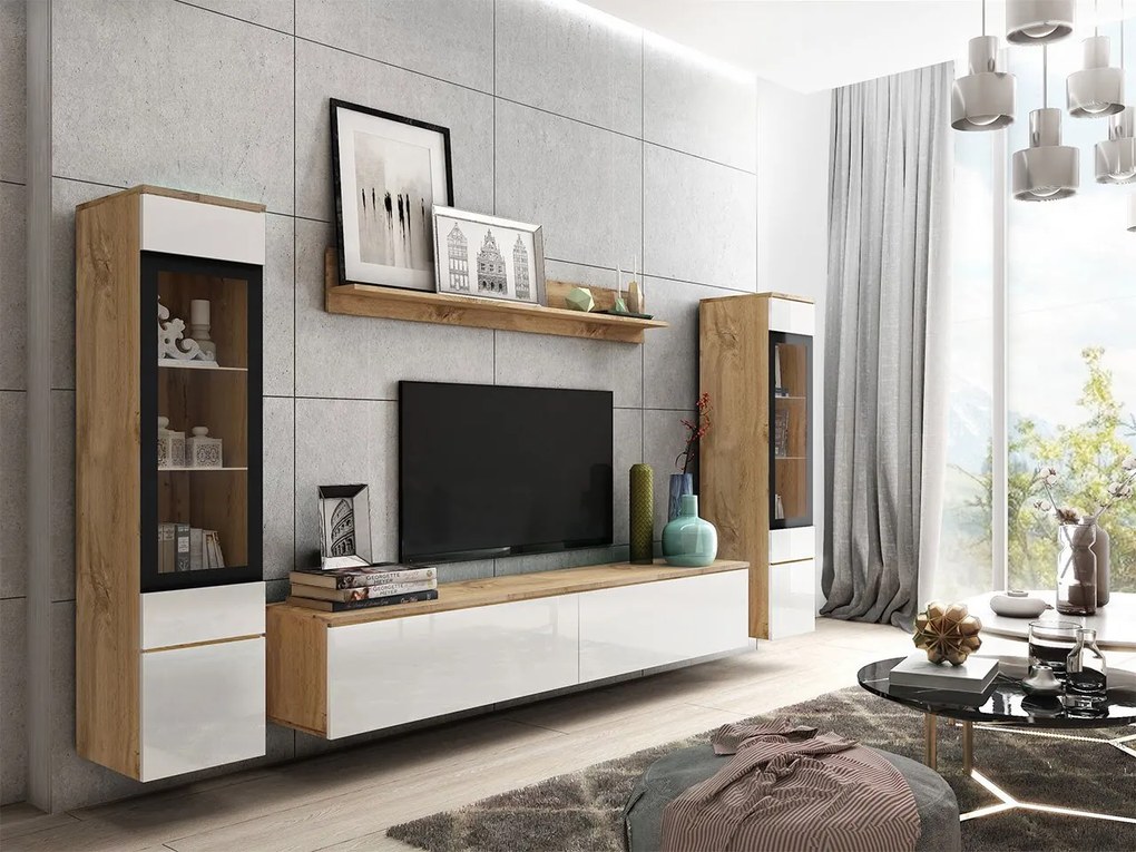 Mobilier living Selwyn II (wotan + Alb lucios ) (fără iluminat). 1054047