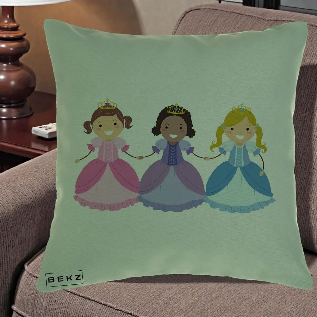 Perna Personalizata Printese Diverse Ilustratie, 40x40 cm, Verde, Husa Detasabila, Perna Inclusa, BEKZ®