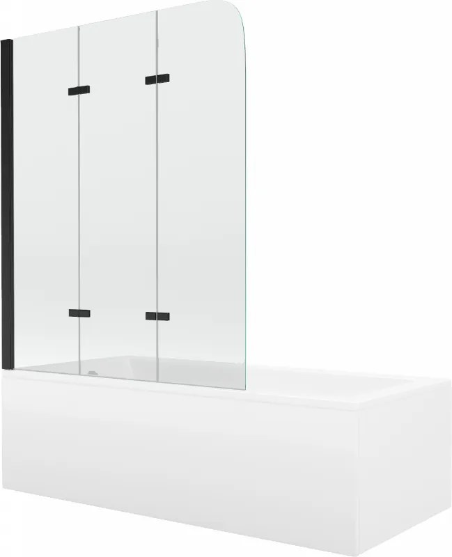 Mexen Cubik cadă dreptunghiulară 160 x 70 cm cu carcasă și paravan cu 3 aripi 120 cm, transparent, negru