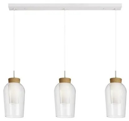 Lustra cu 3 pendule design modern Nora alb/ lemn