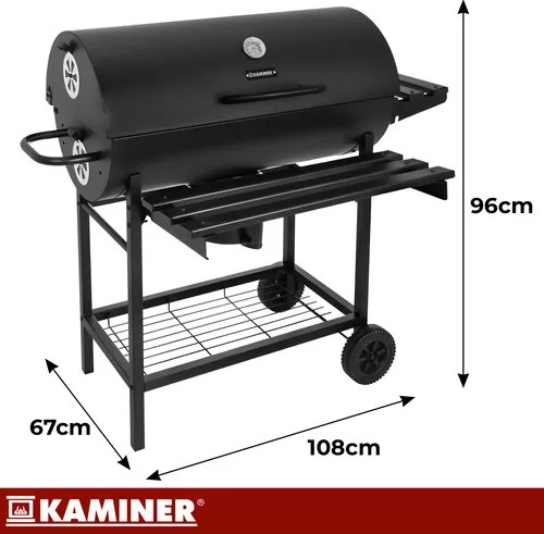 Grătar mare de grădină cu cărbune, cu capac și termometru