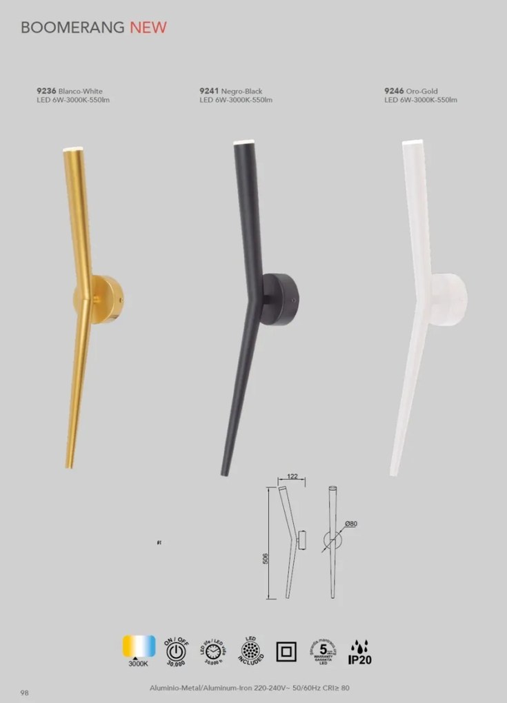 Aplica de perete LED stil minimalist BOOMERANG negru