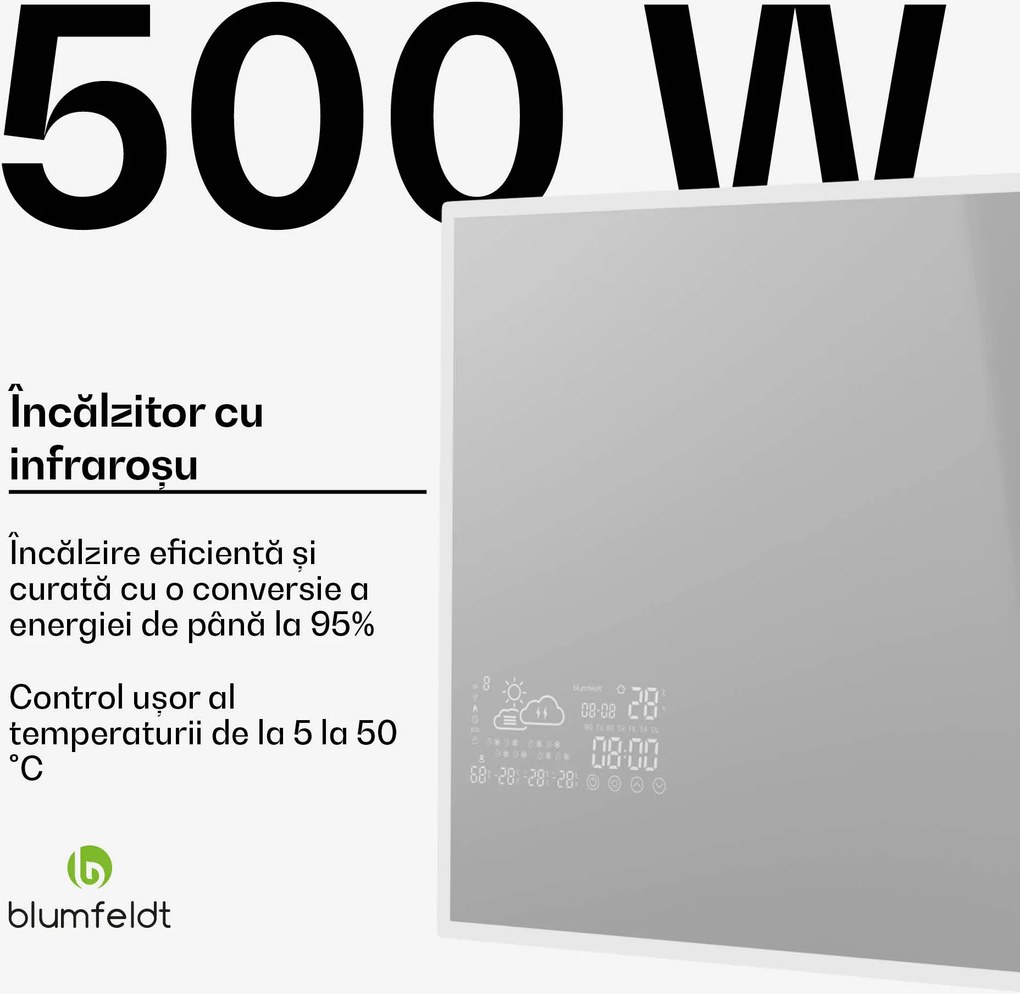 Blumfeldt Încălzitor cu infraroșu, Smart Mirror, Infraroșu, 500 W, IP43