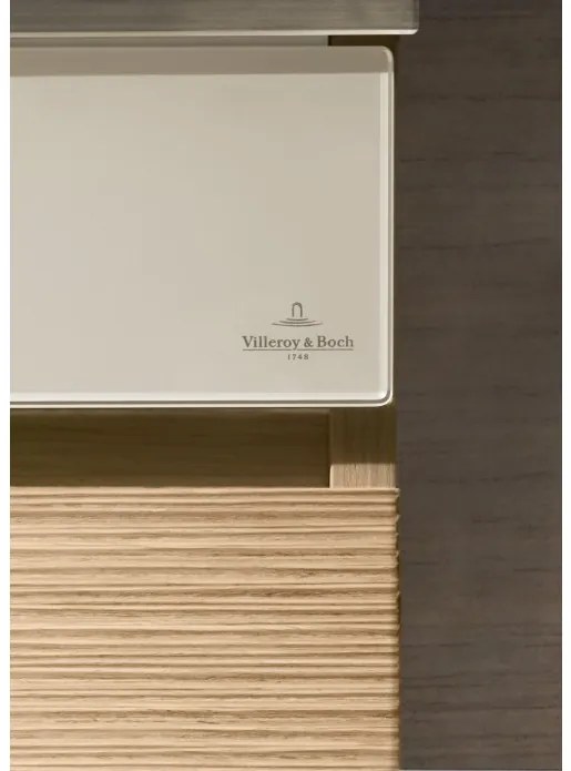 Dulap baza suspendat cu blat sticla, Memento Villeroy&Boch, lavoar stanga, 80.6x46x37cm, stejar deschis/bej, C779L0FC