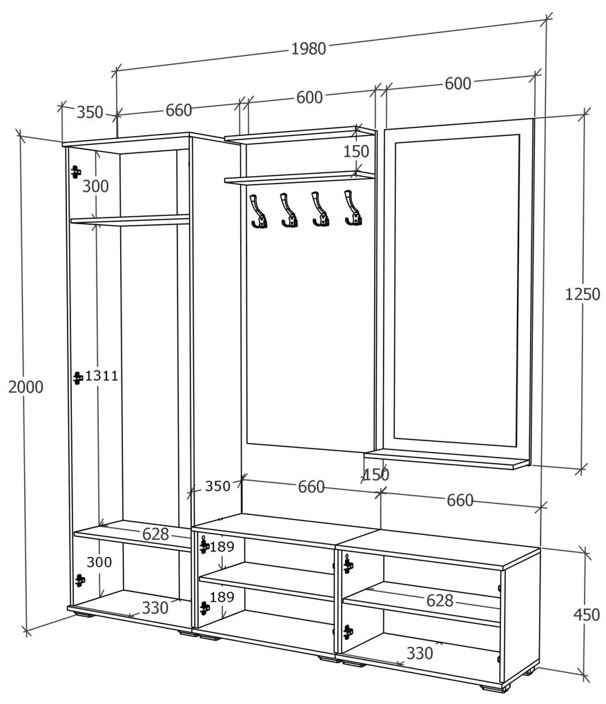Set Hol Como V5, Antracit/Alb, L 200 cm