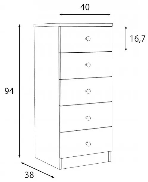 COA506 - Comoda 40 cm, cu 5 sertare pentru make-up - Alb