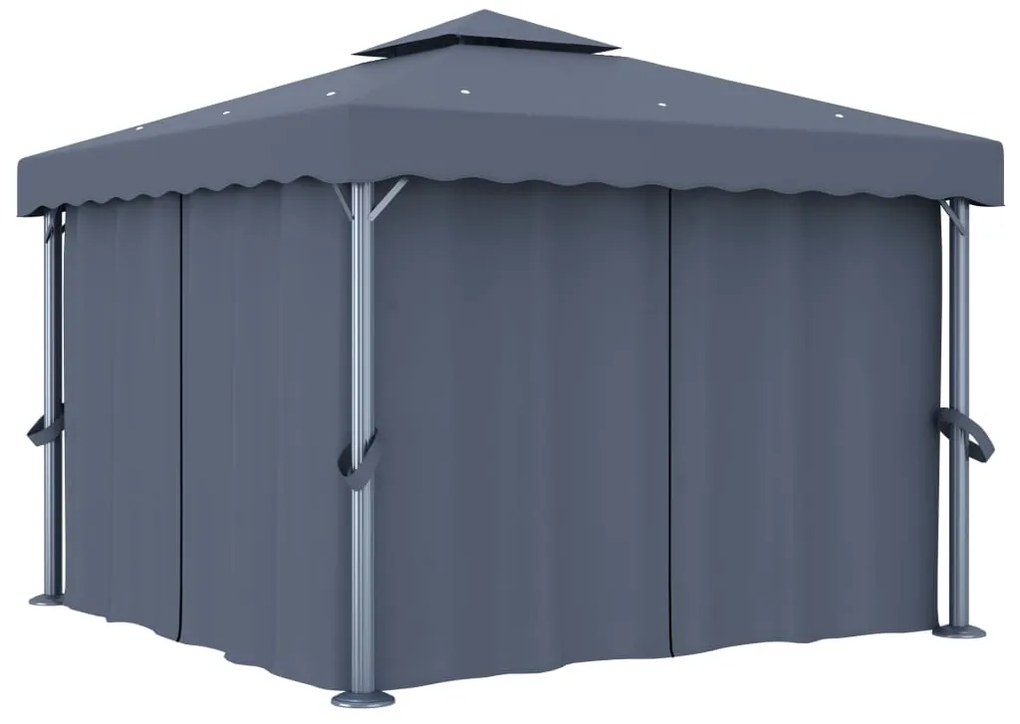 vidaXL Pavilion cu perdea, antracit, 3 x 3 m, aluminiu