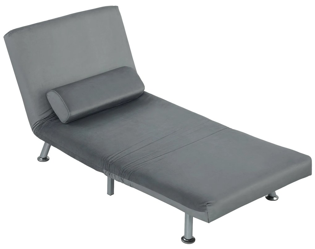 HOMCOM Fotoliu pliabil cu funcție de pat, fotoliu relaxabil pliabil în imitație de catifea, Spătar ajustabil în 5 poziții, 75 x 70 x 75 cm, Gri | Aosom Romania