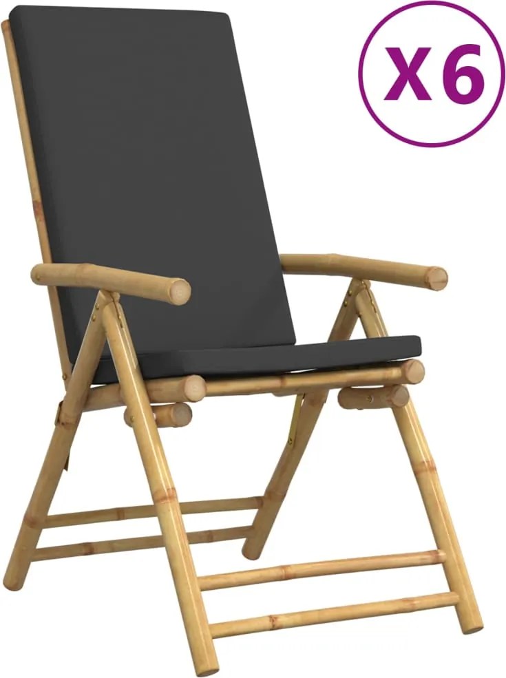 vidaXL Scaune pliabile/rabatabile, 6 buc., cu perne gri închis, bambus