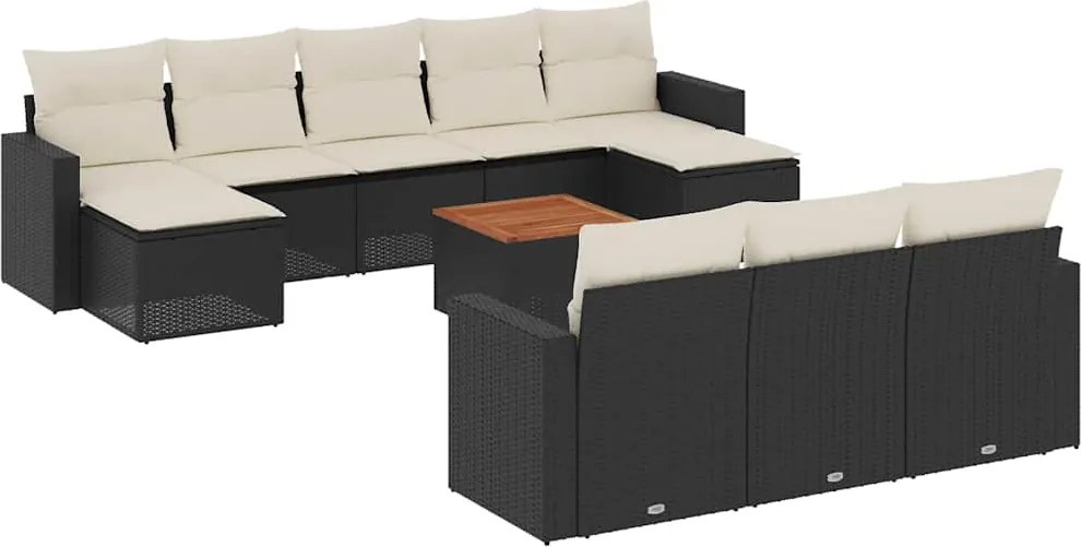 vidaXL Set canapele de grădină cu perne, 11 piese, negru, poliratan