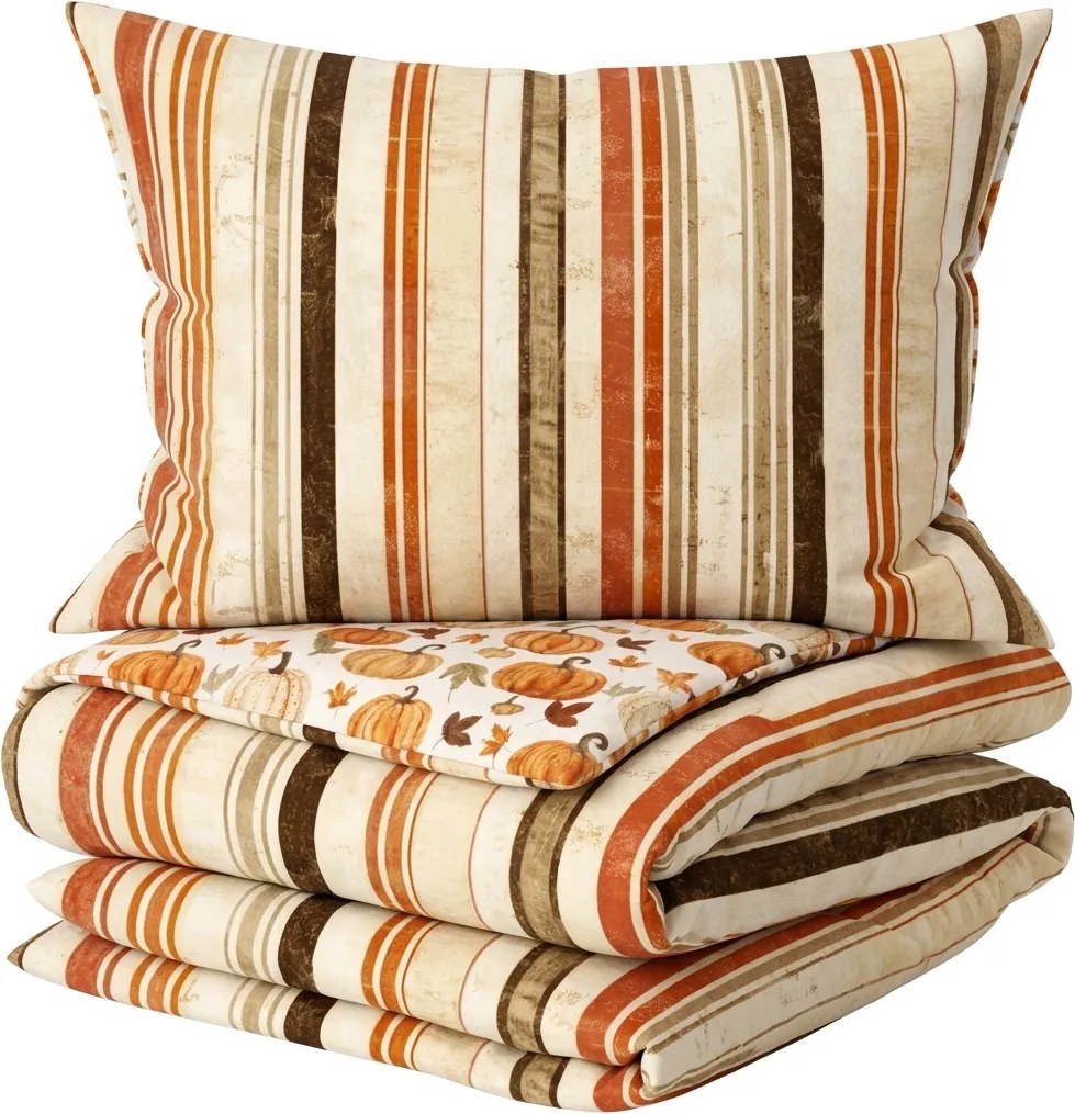 Lenjerie de pat flanelata PUMPKINS & STRIPES colorata Dimensiune lenjerie de pat: 2 buc 70 x 90 cm | 200 x 220 cm