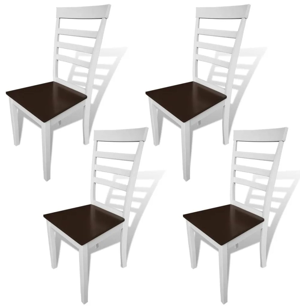 241695 vidaXL Scaune de bucătărie, 4 buc., alb și maro, lemn masiv și MDF