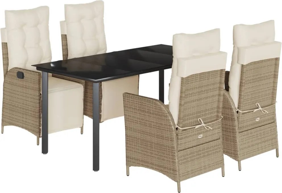 vidaXL Set mobilier de grădină cu perne, 5 piese, bej, poliratan