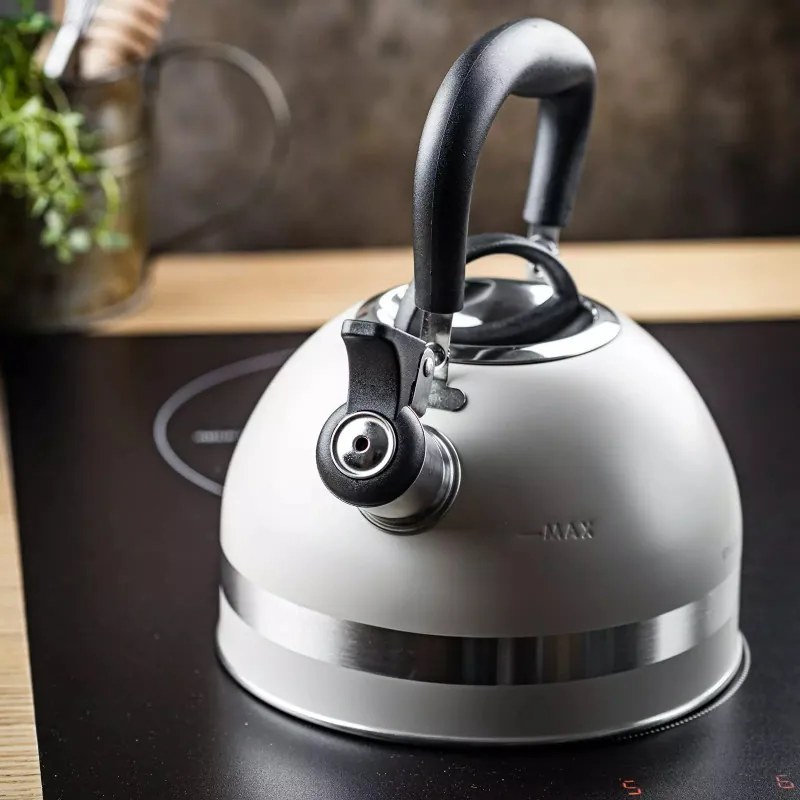 Ceainic cu fluier Kinghoff KH 1854, 1.8 l, Inductie, Maner termoizolant, Bej