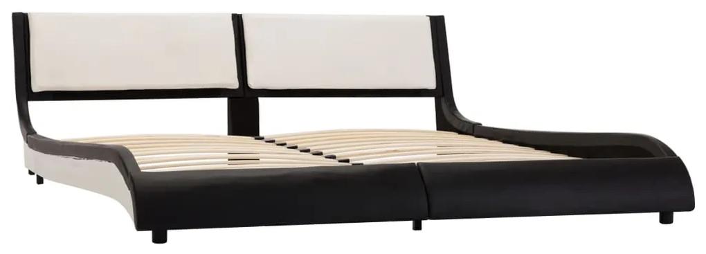 Cadru de pat, negru si alb, 160 x 200 cm, piele ecologica Negru si alb (tablie din PVC), 160 x 200 cm