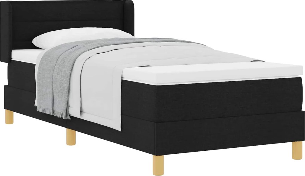 vidaXL Pat cu arcuri cu saltea cu headboard Negru 200 x 80 cm țesătură