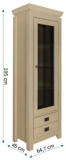Vitrina Casablanca, 1 Usa si 2 Sertare, Crem Dune si Interior Negru, 67.5 Cm