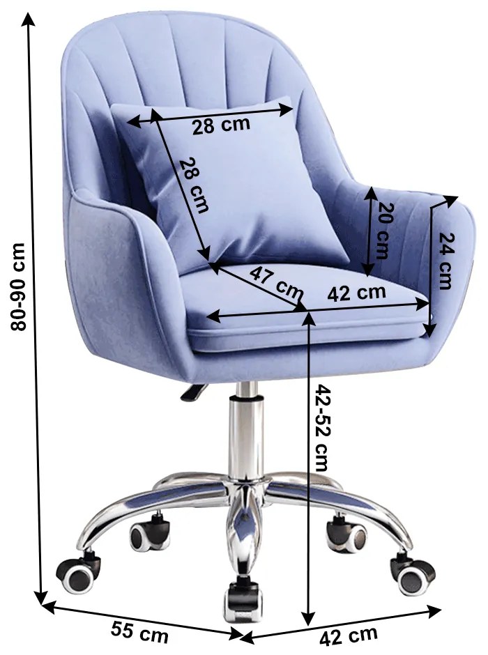 Scaun de birou, tesatura de catifea albastra   crom, KLIAN