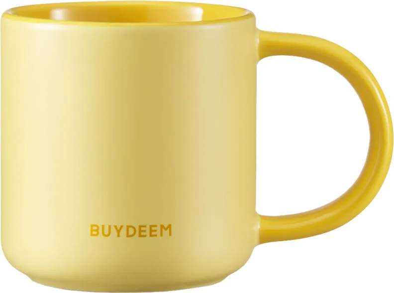 Ceasca ceramica pentru ceai si cafea Buydeem CD1018-MY, 350 ml, Fund plat, Scala de masurare interna, Ceramica pentru temperaturi inalte, Galben
