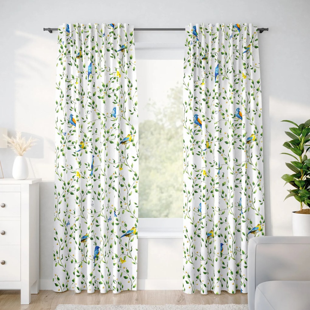 Goldea draperie din 100% bumbac - păsări colorate în grădină 160x150 cm