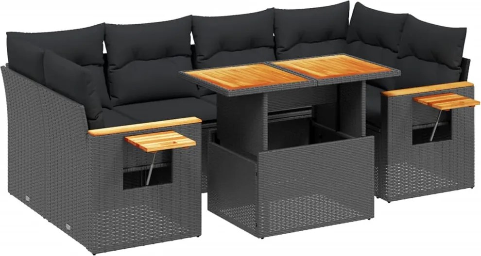 vidaXL Set canapele de grădină cu perne, 7 piese, negru, poliratan