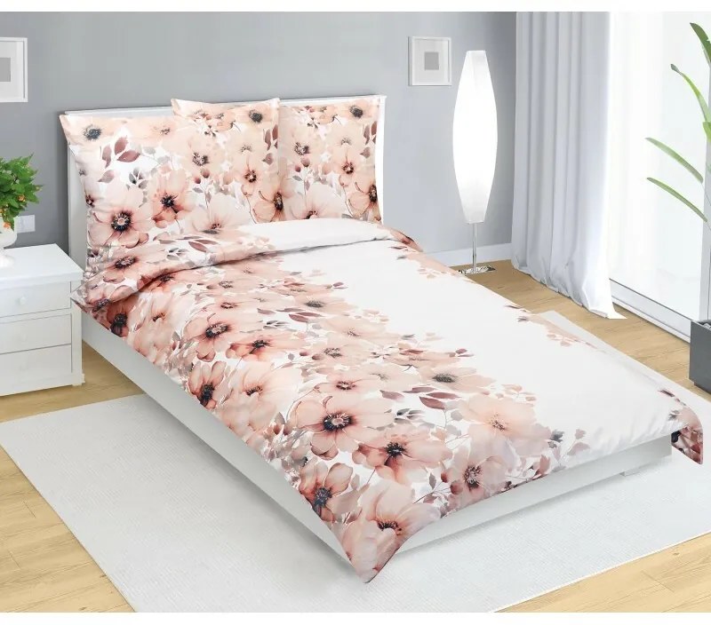 Lenjerie de pat Bellatex Satin Flower salmon , 140x 220 cm, 70 x 90 cm, 140 x 220 cm, 70 x 90 cm