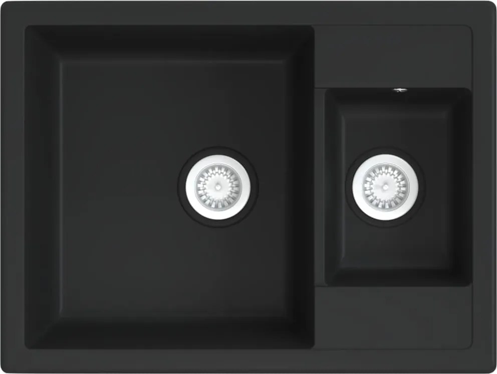 vidaXL Chiuvetă bucătărie dublă cu orificiu de preaplin, negru, granit