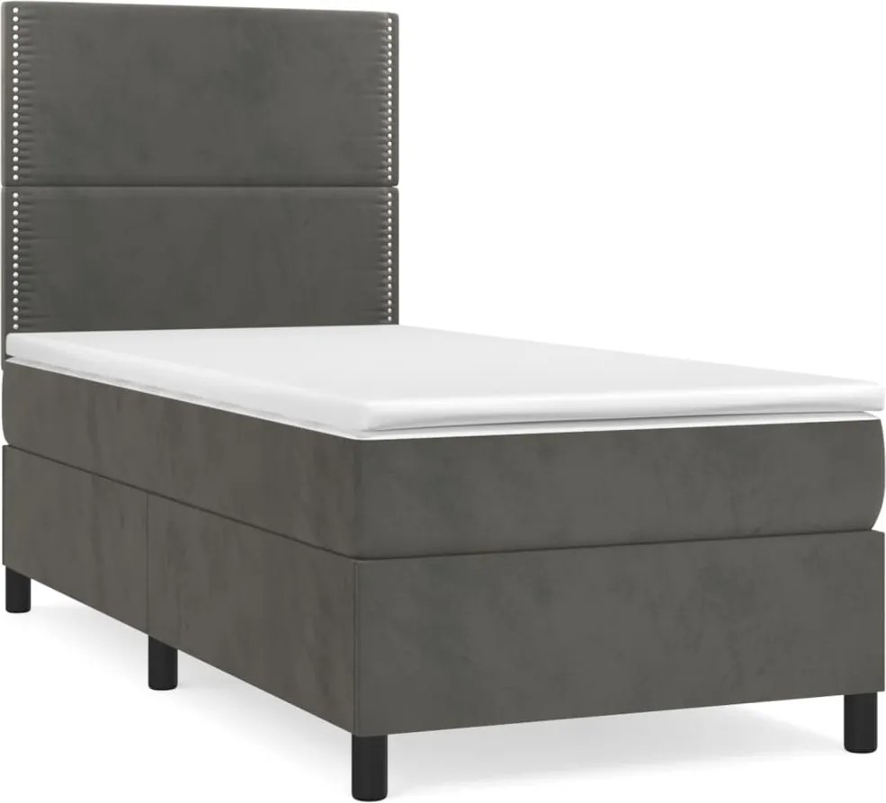 vidaXL Pat box spring cu saltea, gri închis, 100x200 cm, catifea