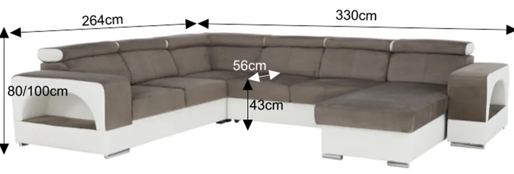 colţar în formă de U, piele ecologică albă/material textil maro, model dreapta, KAMELIA