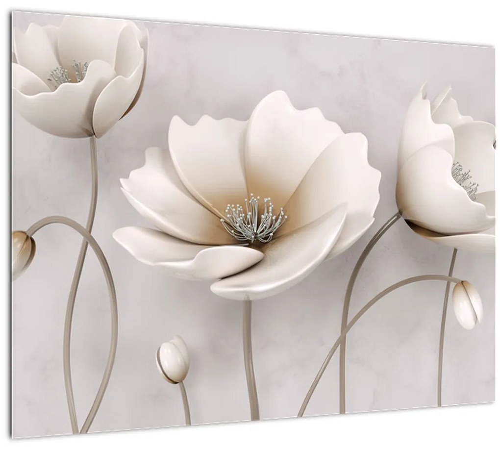 Tablou pe sticlă cu florile albe (70x50 cm)