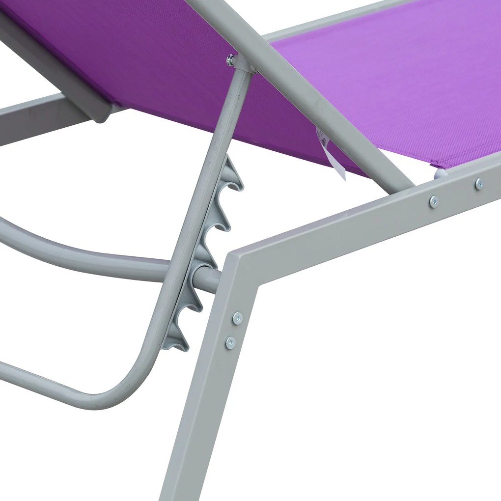 Outsunny Șezlong de Soare - Chaise Longue - Design Contemporan - Spătar Reglabil în Mai Multe Poziții - Metal Epoxidic Textilen Mov - dim. 170 x 58 x 97 cm | Aosom Romania