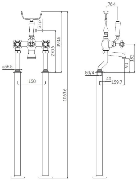 Set pentru cadă freestanding cu baterie, 106,3 cm, crom lucios
