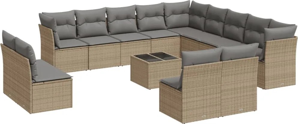 vidaXL Set canapele de grădină, 14 piese, cu perne, bej, poliratan
