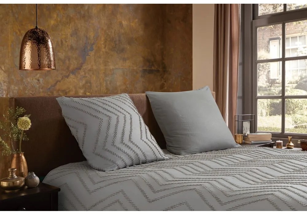 Lenjerie de pat gri/maro din microfibră pentru pat de o persoană/extinsă 140x220 cm Pure Zigzag – Good Morning