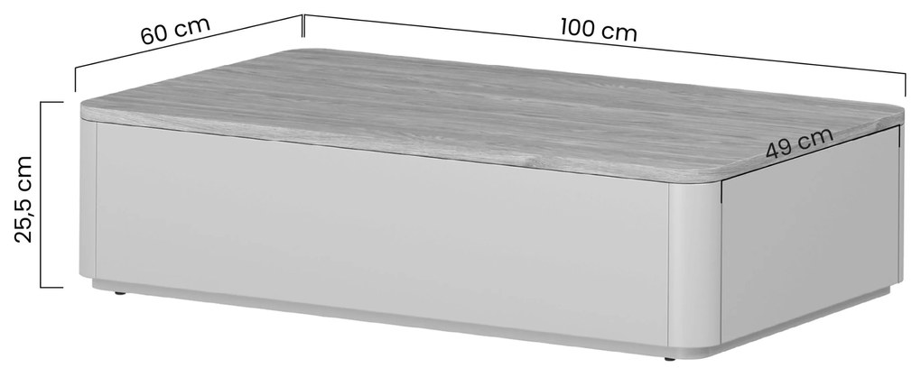 Masă de cafea Amilio 100 cm cu sertare - eucalipt / stejar Baltic Dune