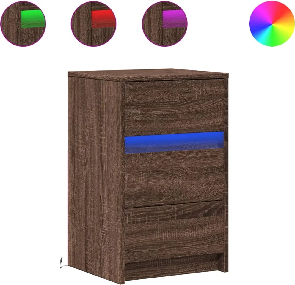 vidaXL Noptieră cu lumini LED, stejar maro, lemn prelucrat