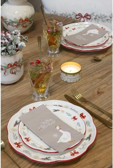 Farfurie întinsă mare din ceramică albă cu motive de Crăciun, 3x28 cm, „Chalet de Noël"