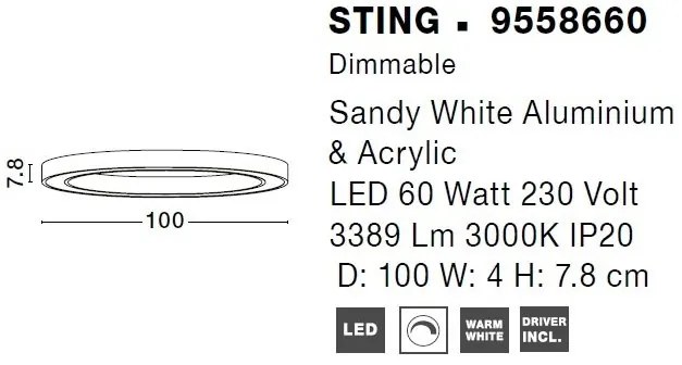 Lustra/Plafoniera LED design slim circular STING White 100cm